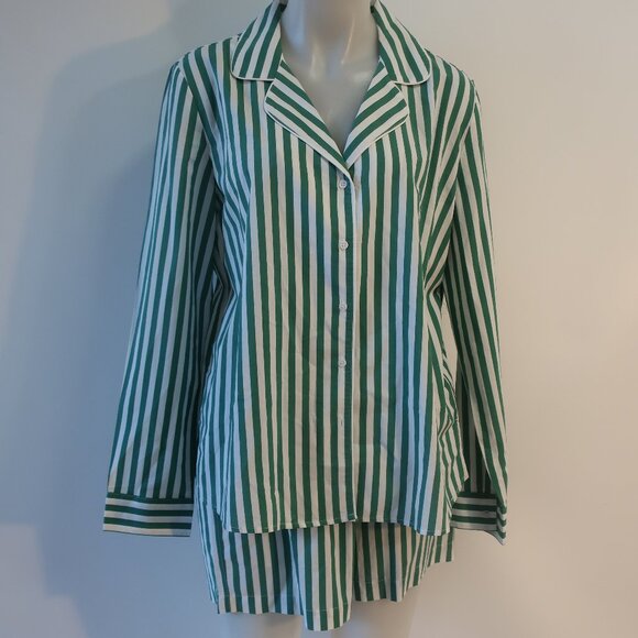 Women Splendid x Cella Jane White Green Stripe 2 PC- Set  Collared Top/S Short/M - Picture 5 of 16
